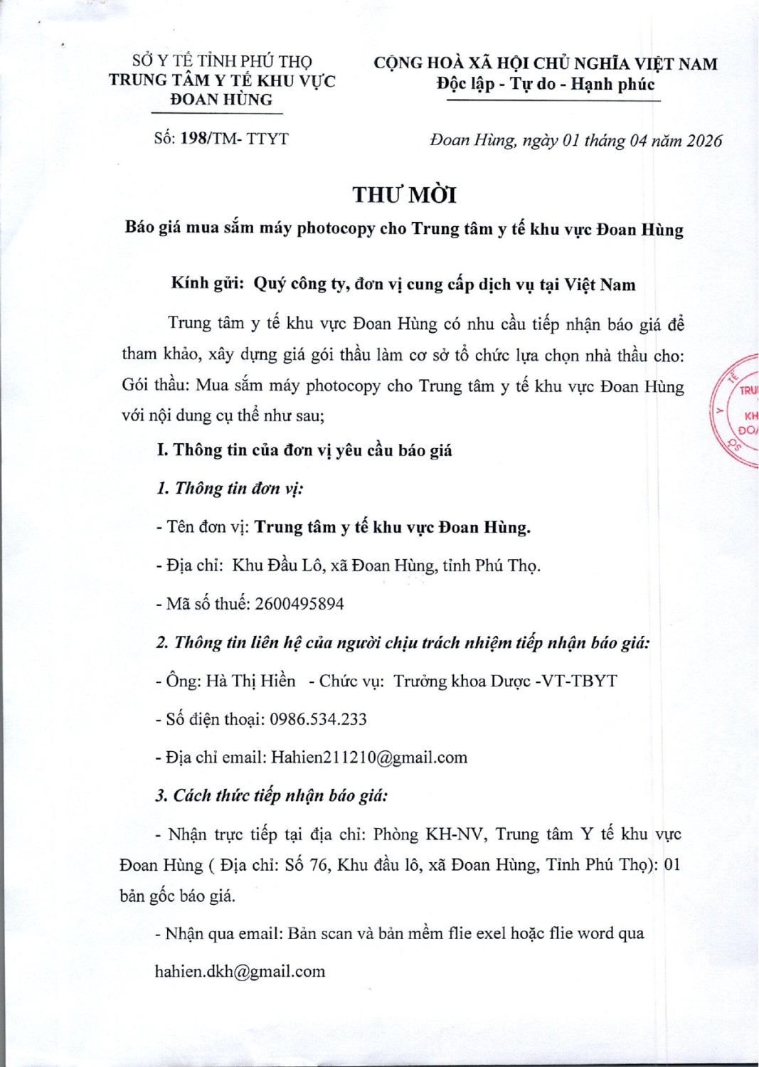 YÊU CẦU BÁO GIÁ