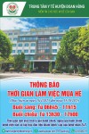 THÔNG BÁO THỜI GIAN LÀM VIỆC MÙA HÈ